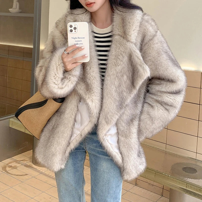 “Nepo Baby” Women’s Loose Oversized Fluffy Faux Fur Overcoat