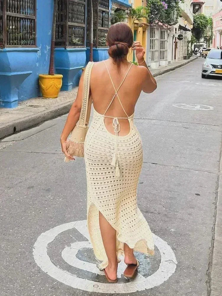 "June" Knitted Backless Bodycon Maxi Dress