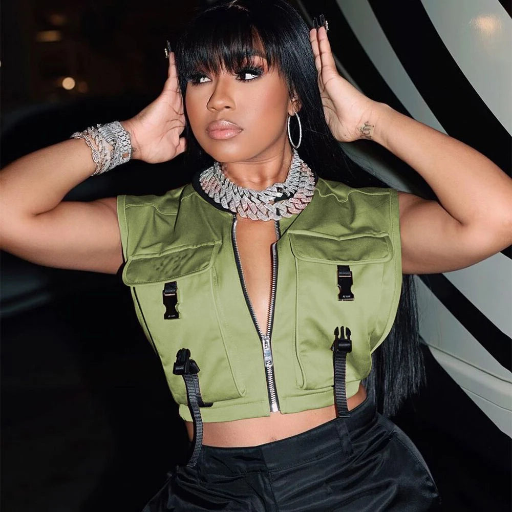 "Work It" Women's Sexy Sleeveless Cropped Waist Jacket