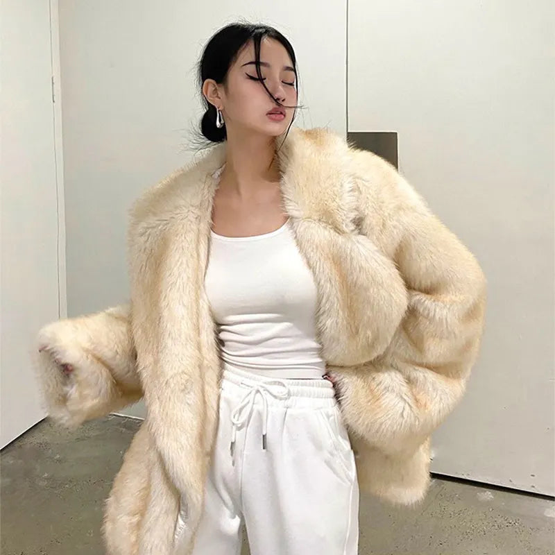 “Nepo Baby” Women’s Loose Oversized Fluffy Faux Fur Overcoat