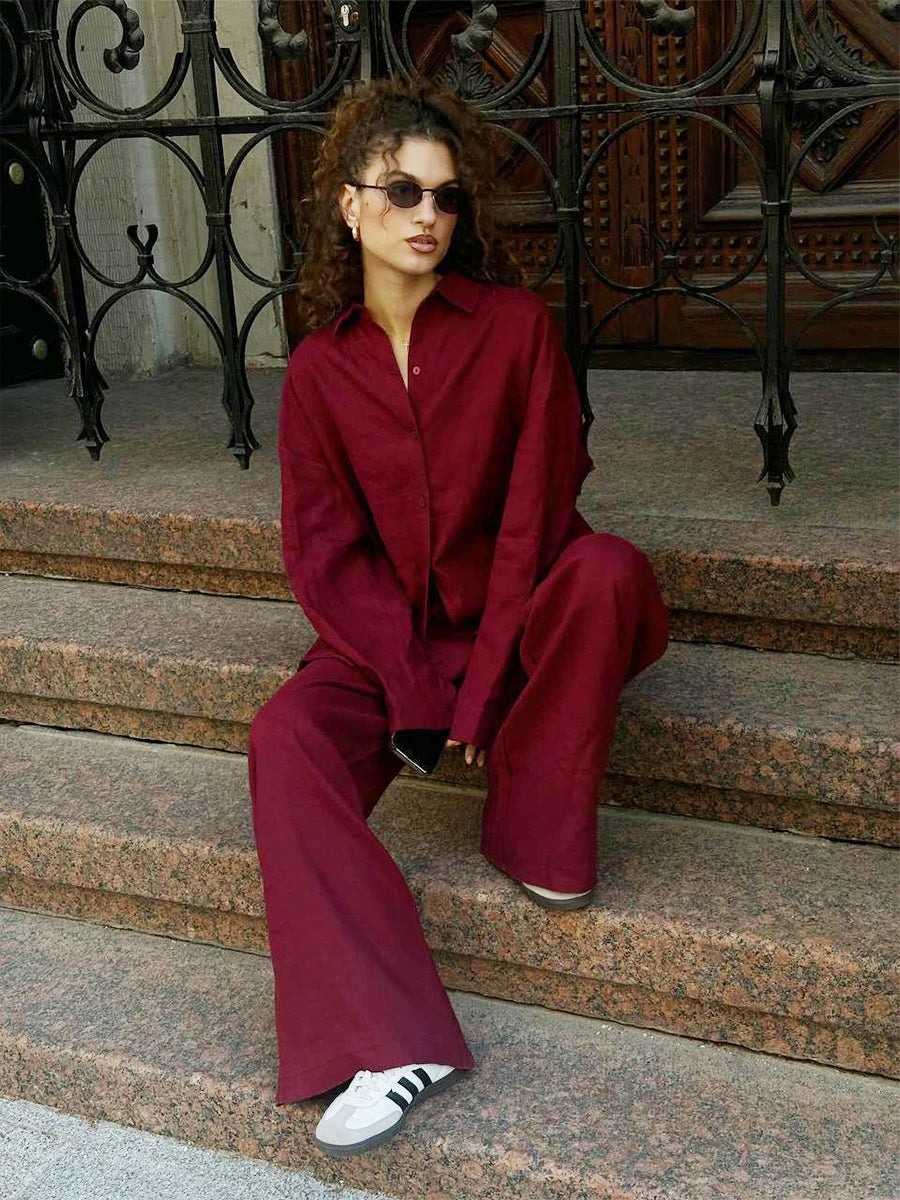 "Malibu" Women's Cotton Long Sleeve 2 Piece Outfit Set