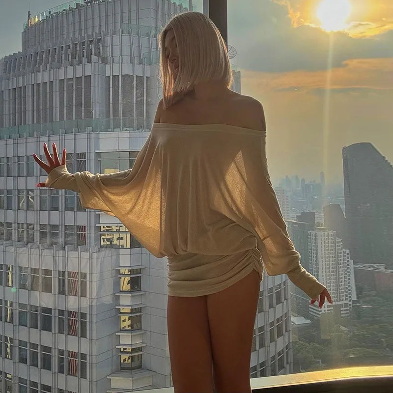 "Sunsets" Women's Off Shoulder See-Through Bodycon Mini Dress