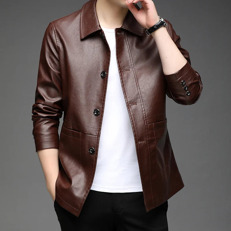 “Silky” Men’s Classic Designer Faux Leather Biker Jacket