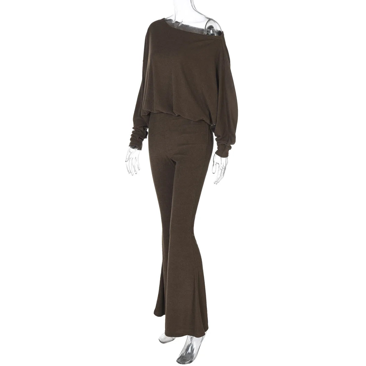 "Cashmere" Women's Casual Elegant Asymmetrical Top & Flare Pants 2 Piece Matching Lounge Set