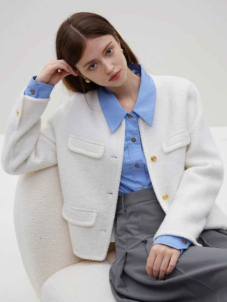 “Alpaca” Women’s Short Temperament Round Neck Wool Jacket
