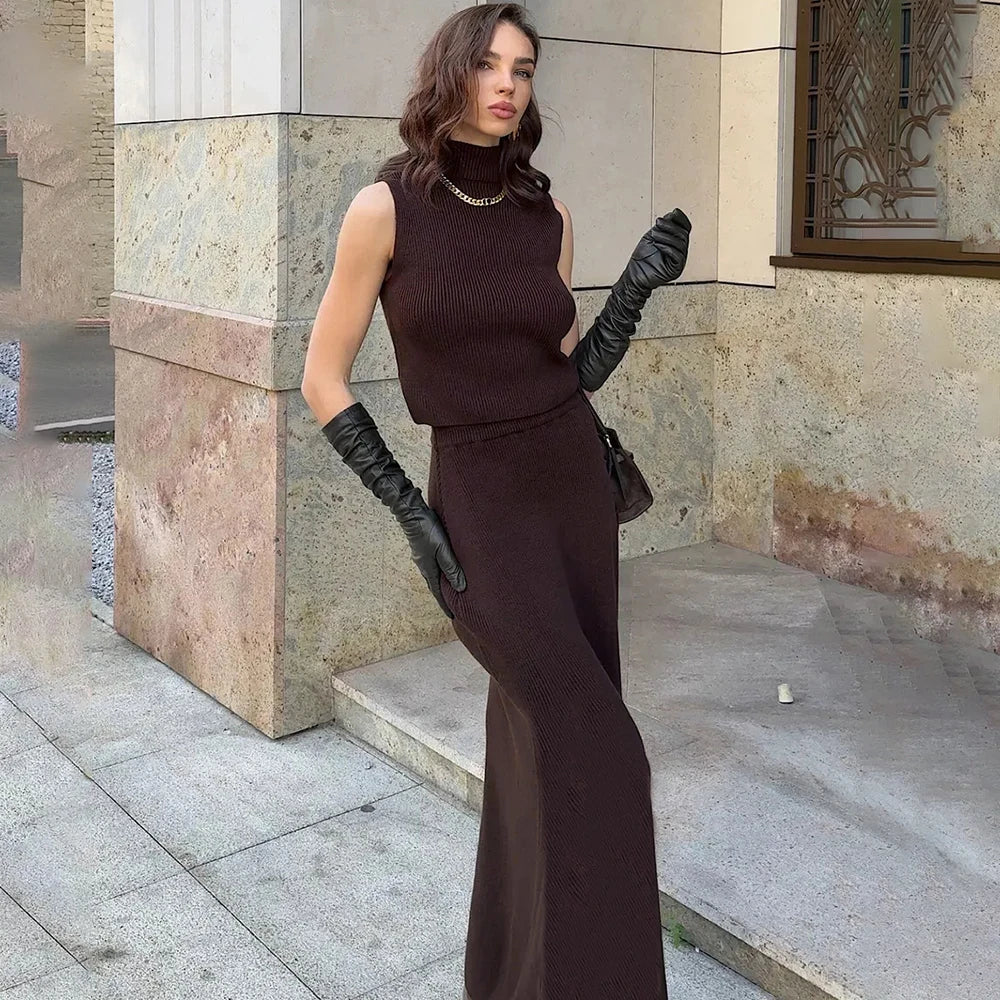 "Tuu LaRose" Women's Elegant Knitted Two-piece Maxi Skirt Set