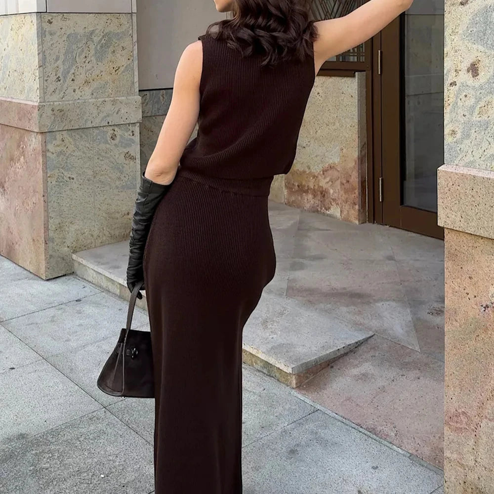 "Tuu LaRose" Women's Elegant Knitted Two-piece Maxi Skirt Set