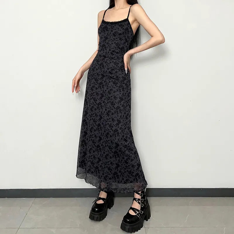 "AllBlack" Vintage Y2K Style Spaghetti Strap Maxi Dress
