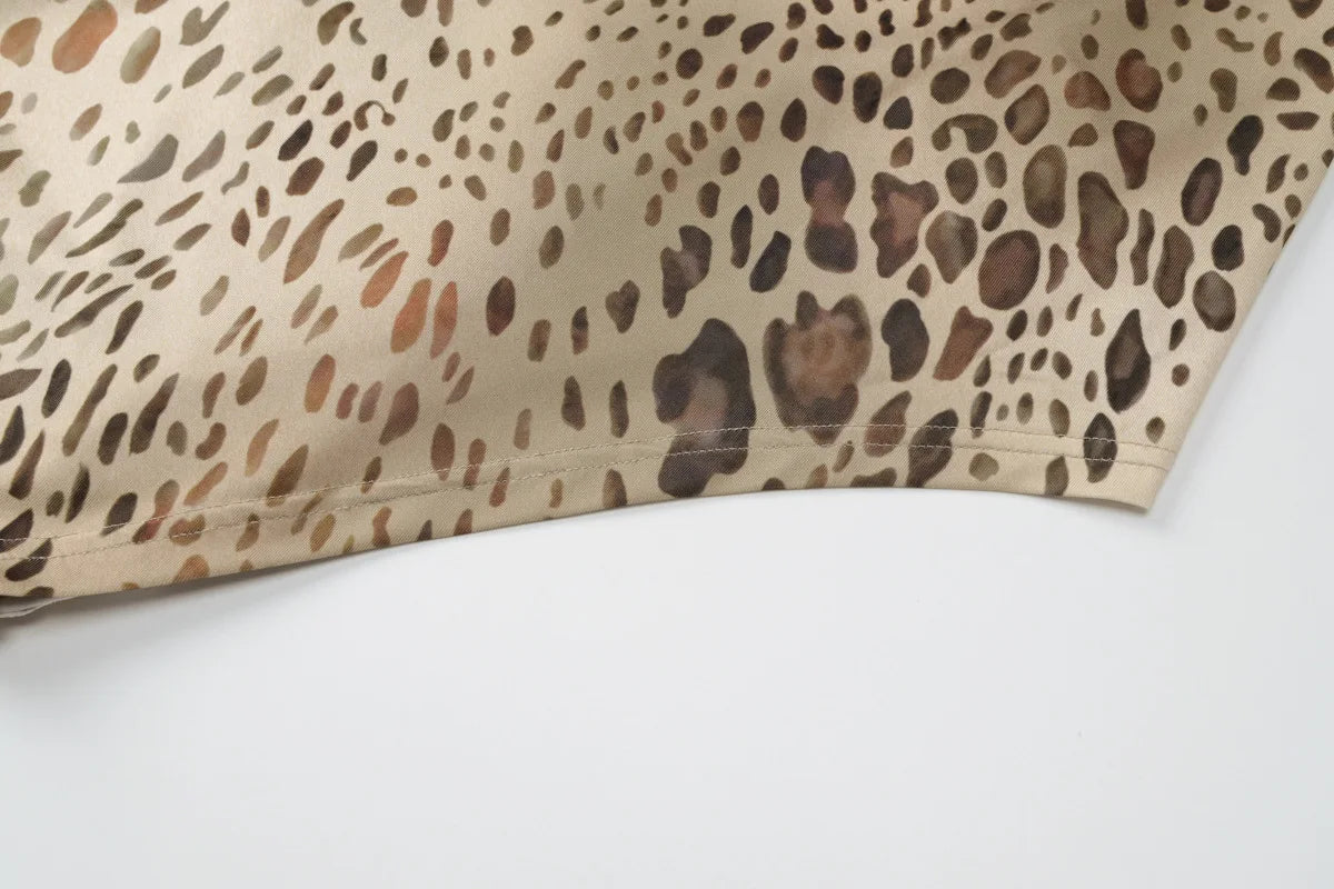 "Blackout" Women's Embellished Backless Leopard Print Maxi Dress