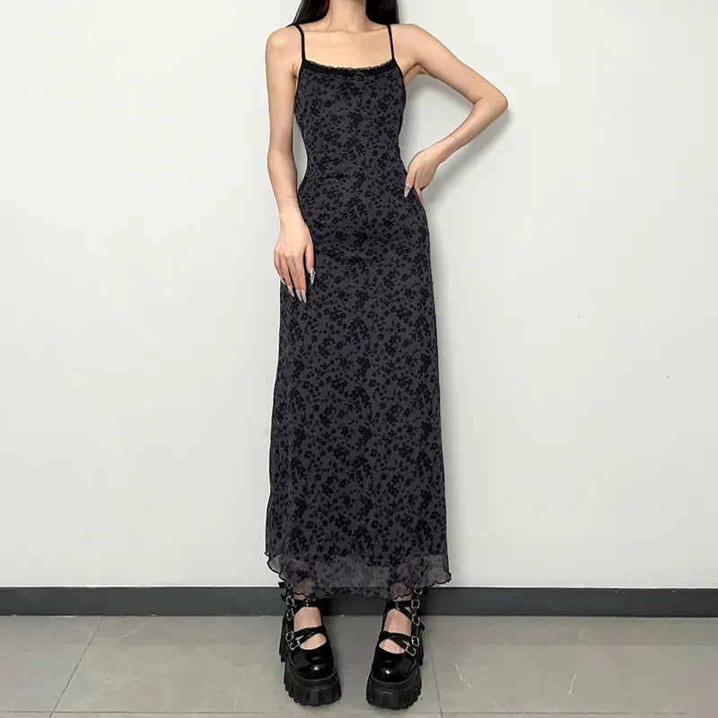 "AllBlack" Vintage Y2K Style Spaghetti Strap Maxi Dress