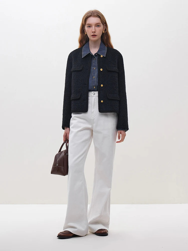 “Alpaca” Women’s Short Temperament Round Neck Wool Jacket