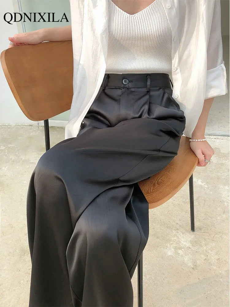 “Sway” Women’s Elegant High Waist Wide Leg Silk Pants