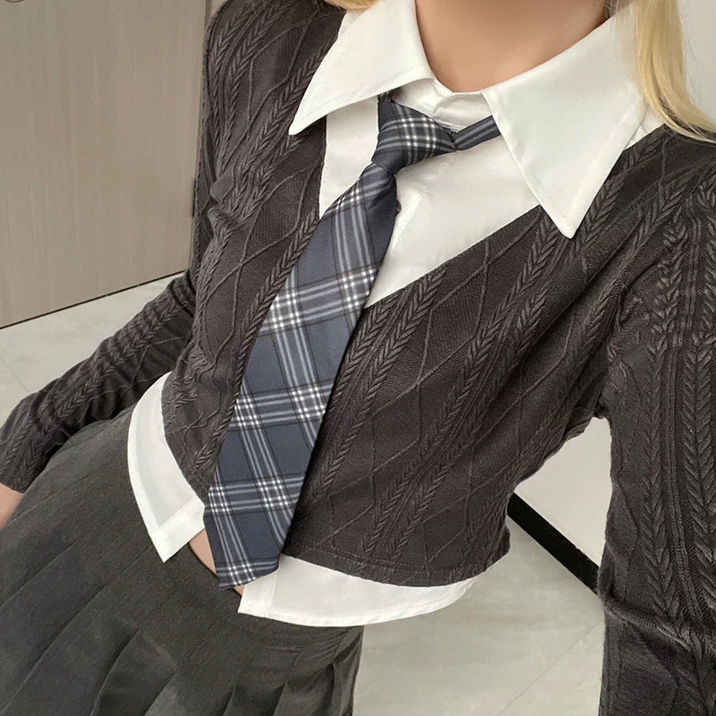 ”New School” Women’s Y2K Style Fake Two Piece Top With Tie
