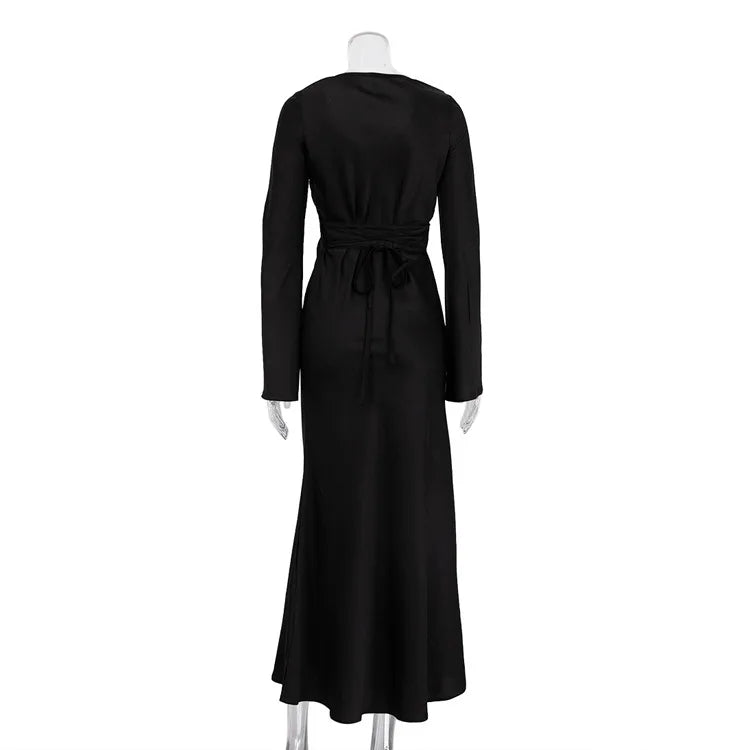 "Opera" Black Satin Bandage Maxi Dress