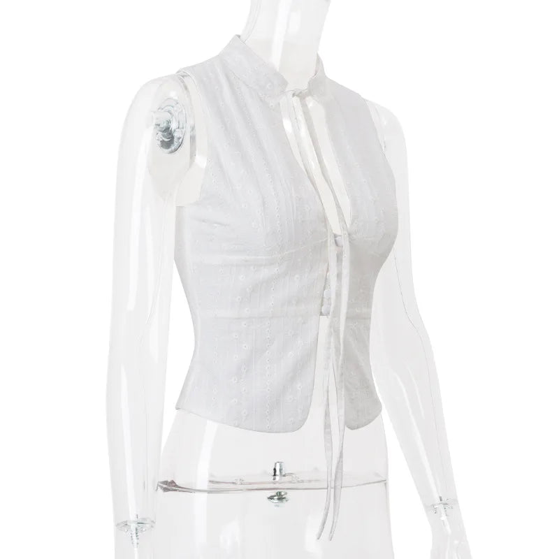 "Girl Next Door" Women's Breathable See-Through Y2K Style Button Up Crop Top