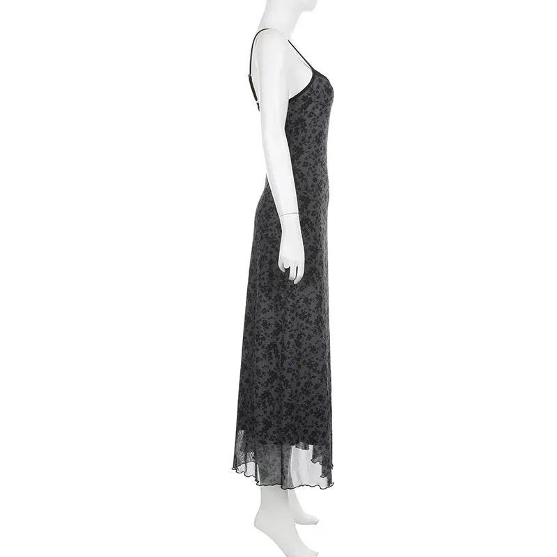 "AllBlack" Vintage Y2K Style Spaghetti Strap Maxi Dress