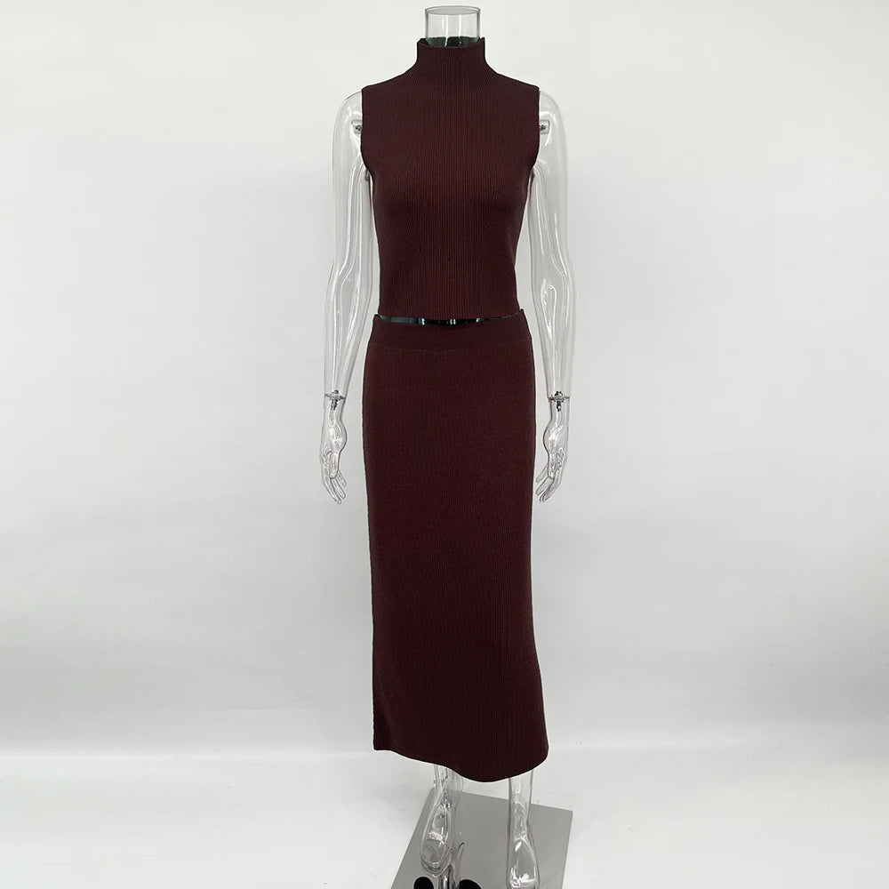 "Tuu LaRose" Women's Elegant Knitted Two-piece Maxi Skirt Set