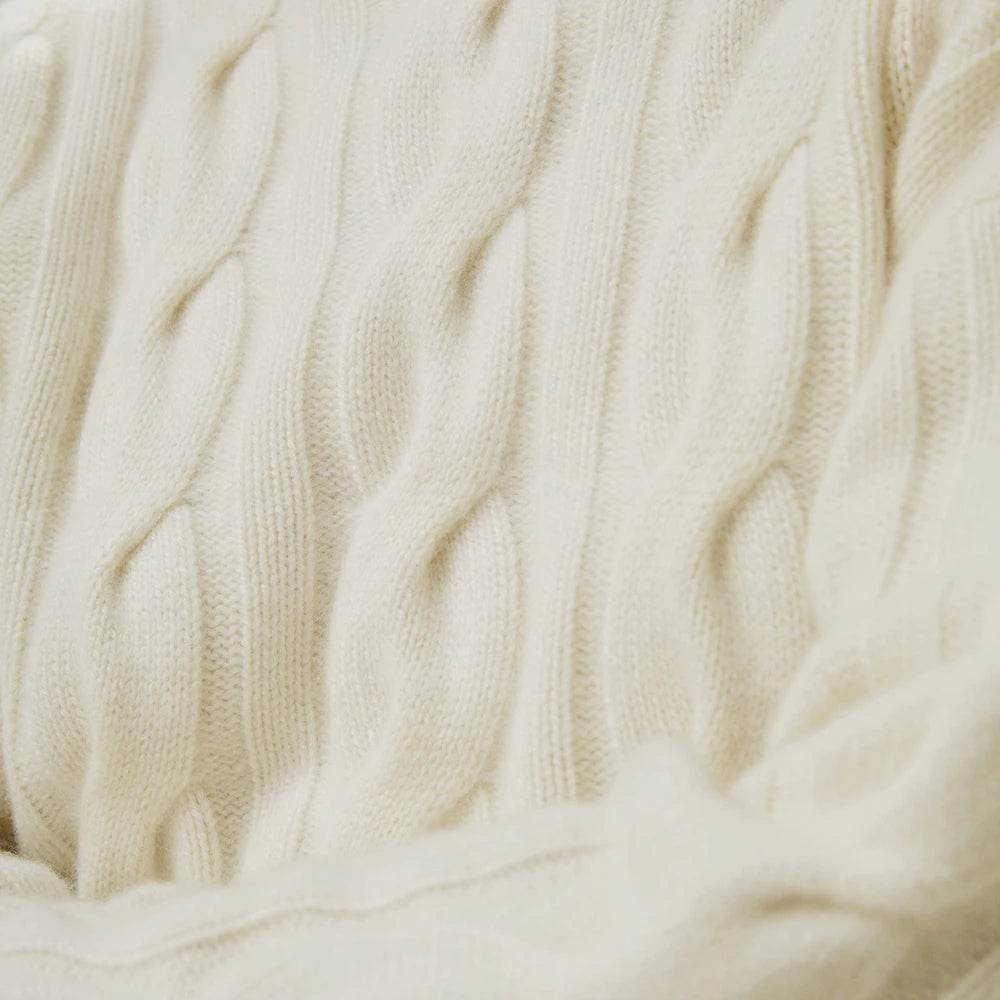 Luxe Women’s Cable Knit Oversized Turtleneck Cashmere Sweater