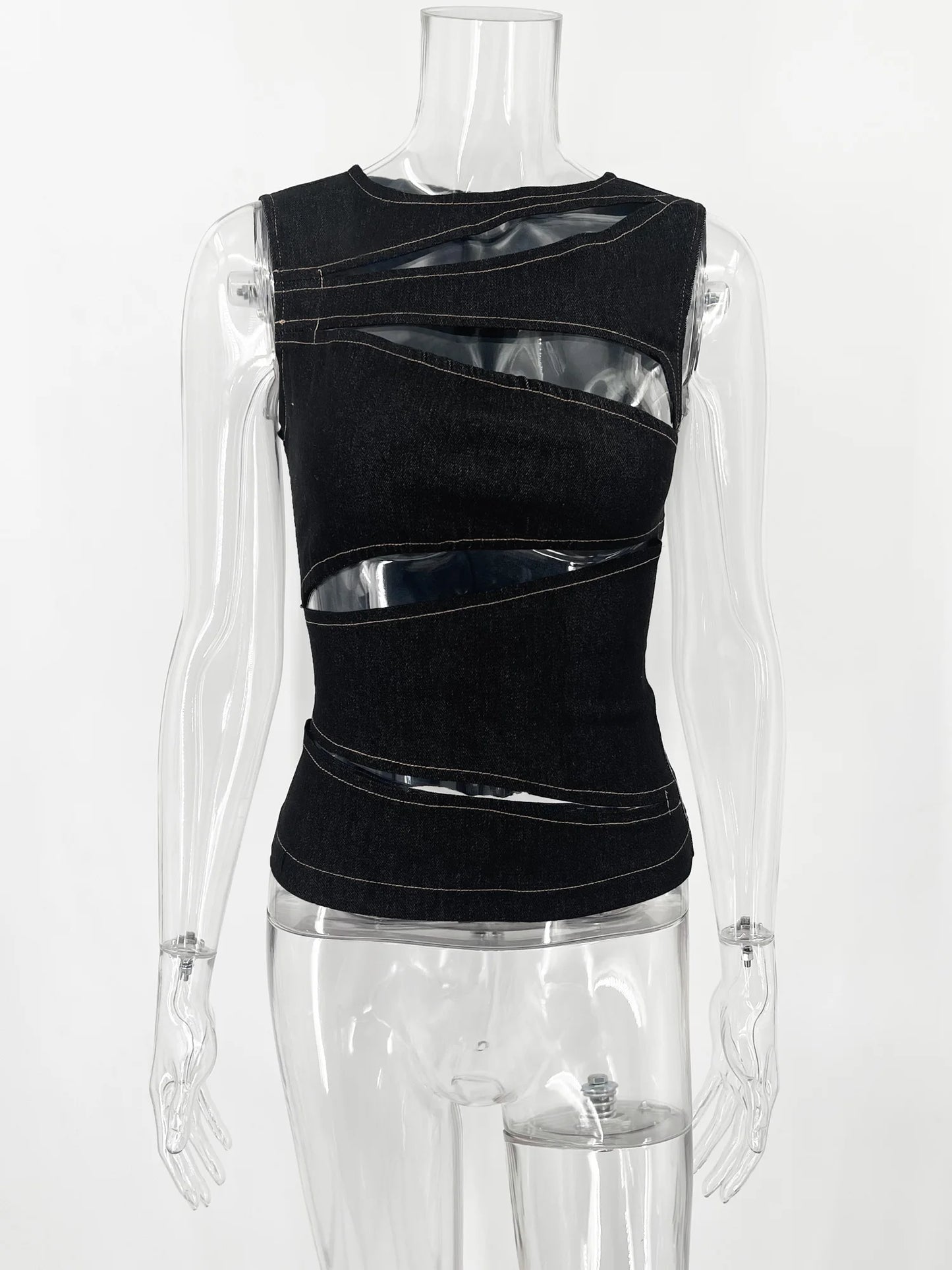 "Valley" Women's Sleeveless Round Neck Denim Vest