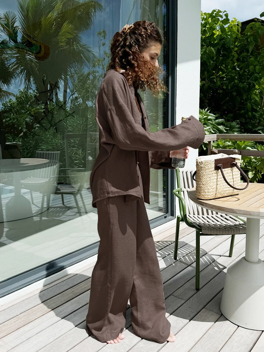 "Malibu" Women's Cotton Long Sleeve 2 Piece Outfit Set