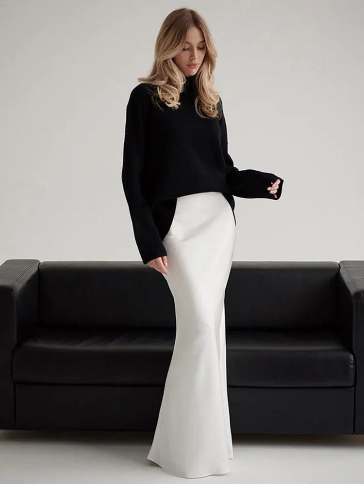 "Moda" Women's Satin High Waist Maxi Skirt