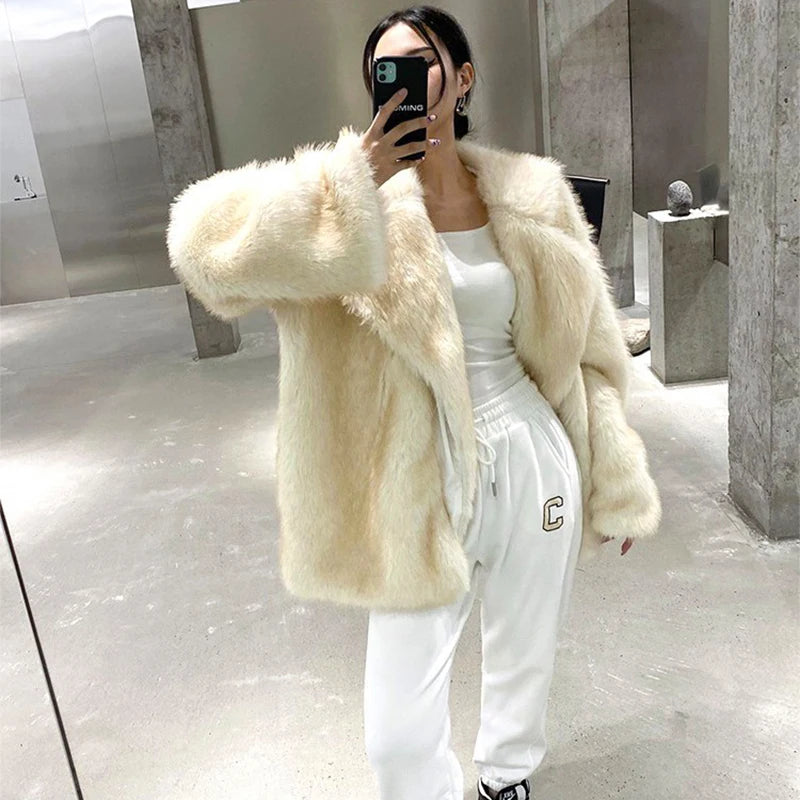 “Nepo Baby” Women’s Loose Oversized Fluffy Faux Fur Overcoat