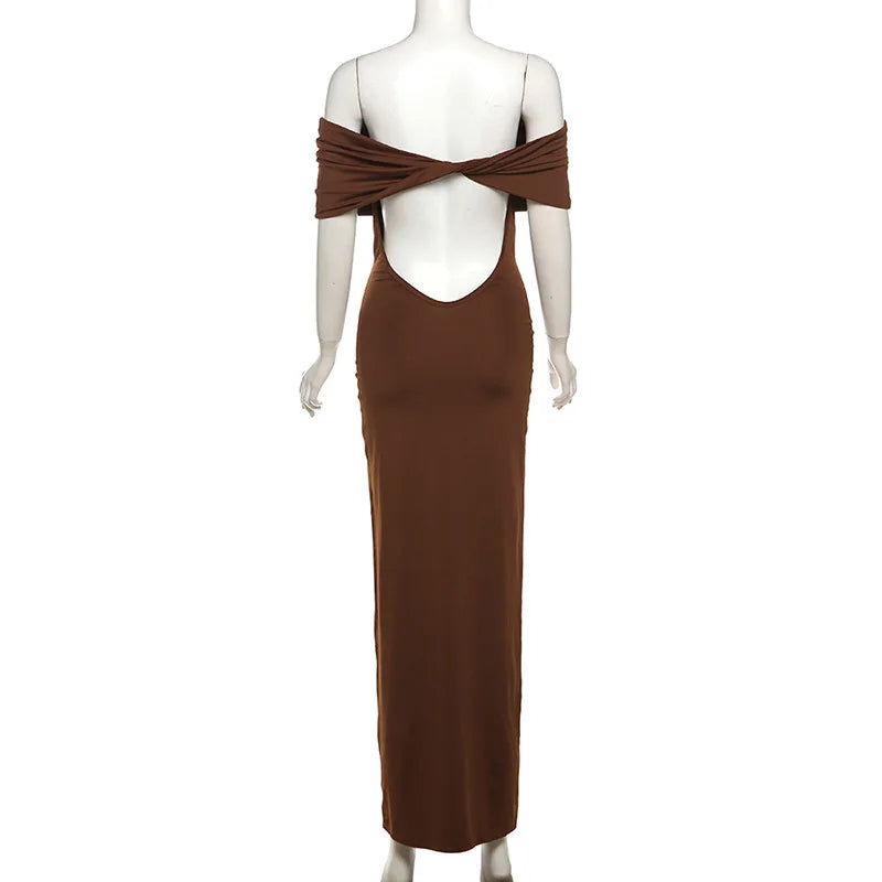 "Elena" Women's Backless Off Shoulder Bodycon Maxi Dress
