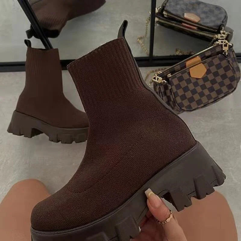"Platform Dreamin" Women's Designer Slip On Knitted Platform Boots