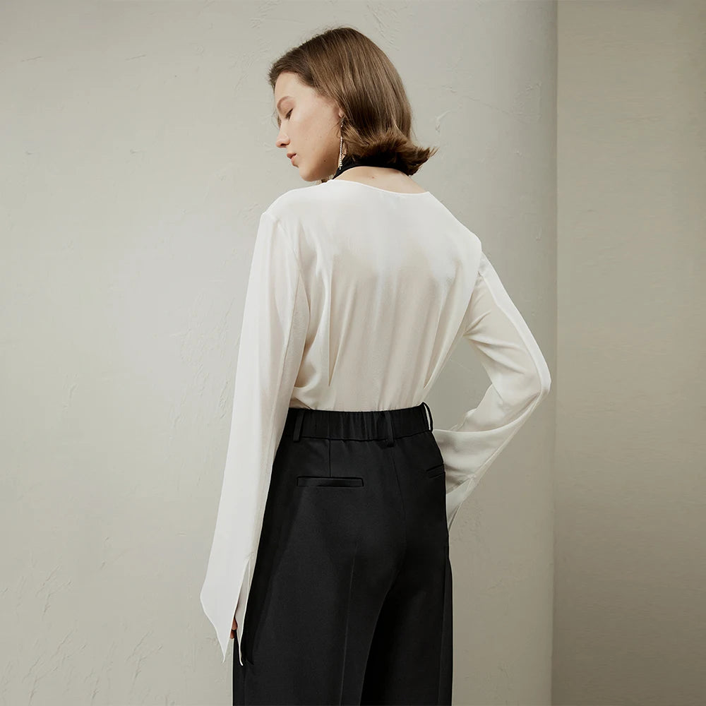 “Angel” Women’s Trumpet Sleeve Silk Blouse