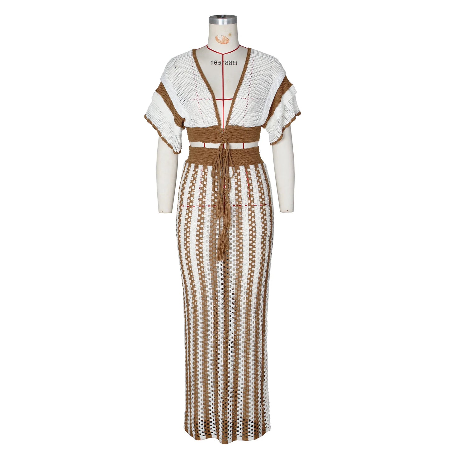"Jolie" Knitted Striped 2 Piece Cropped Outfit Set