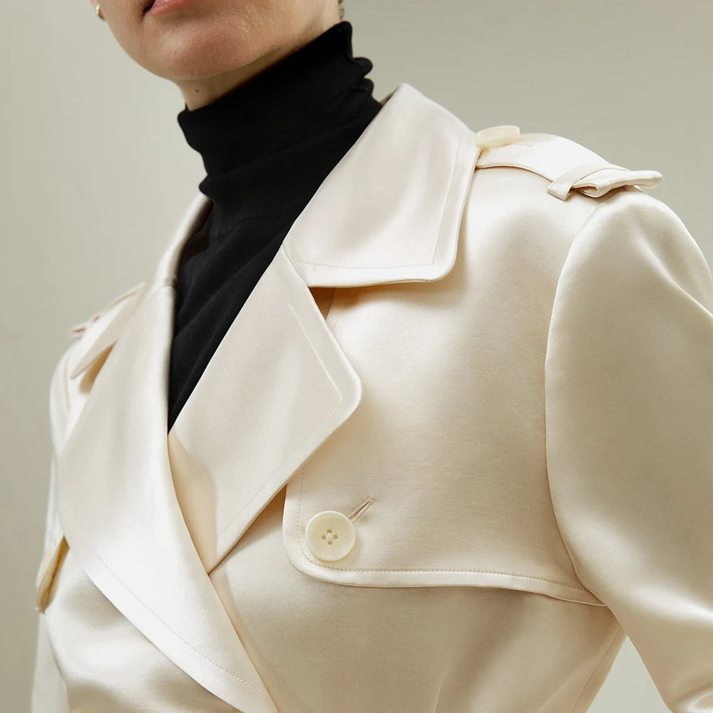 "England" Women's Mulberry Silk Belted Trench Coat
