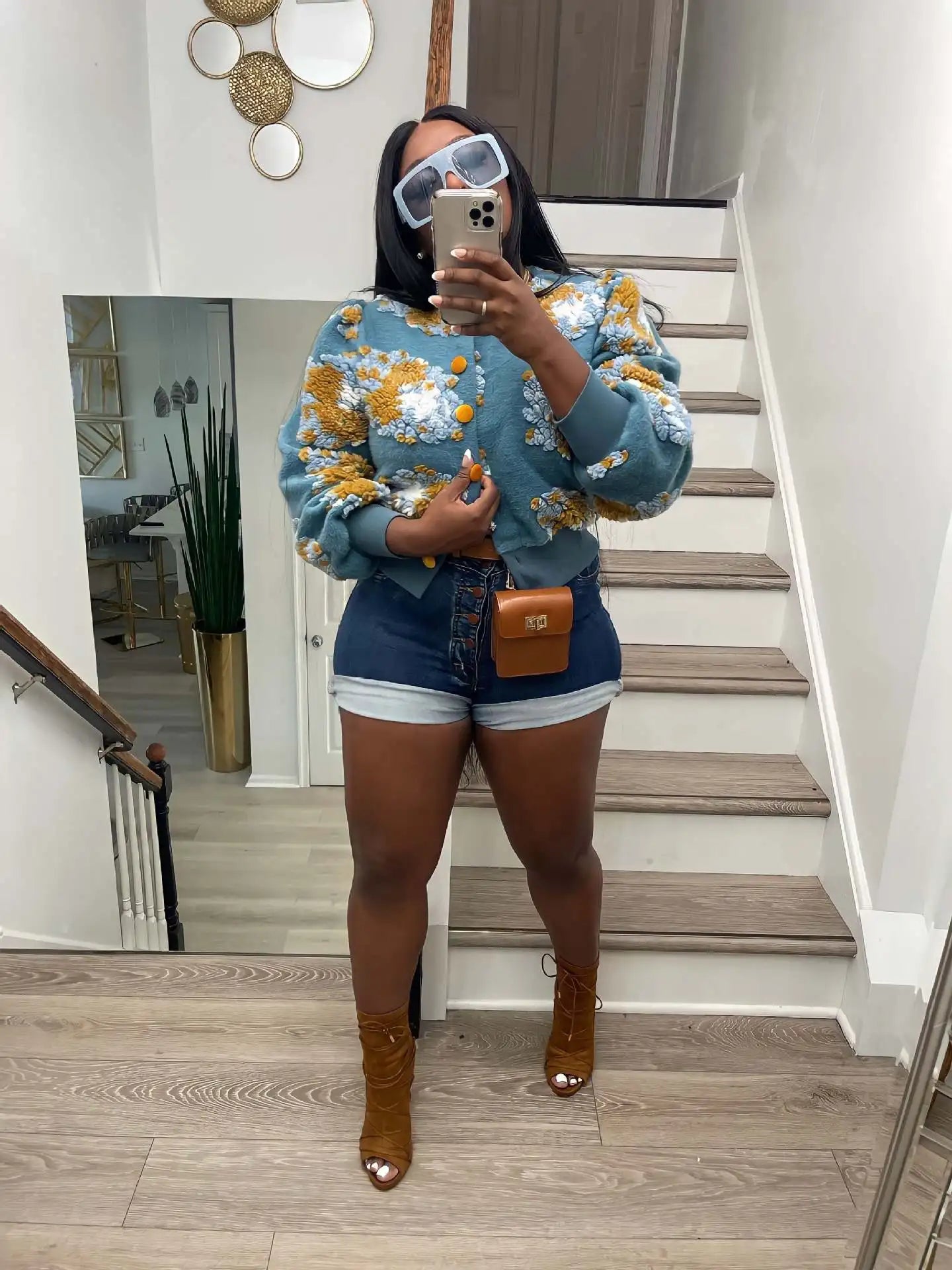 “Sauced Up” Elegant Front Floral Print Long Sleeve Jacket