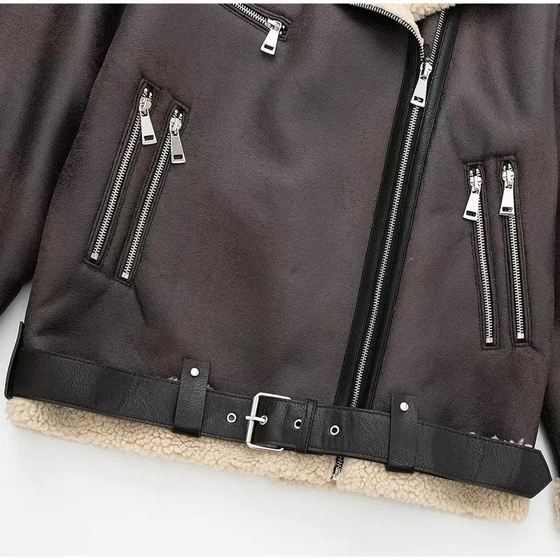 “Double Dutch” Casual Lambs Fur Leather Jacket