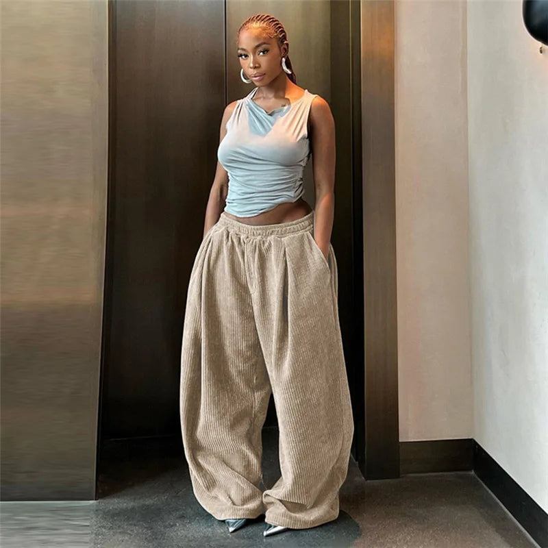 “Just Chillin” Women’s Baggy Oversized Y2K Style Corduroy Sweatpants