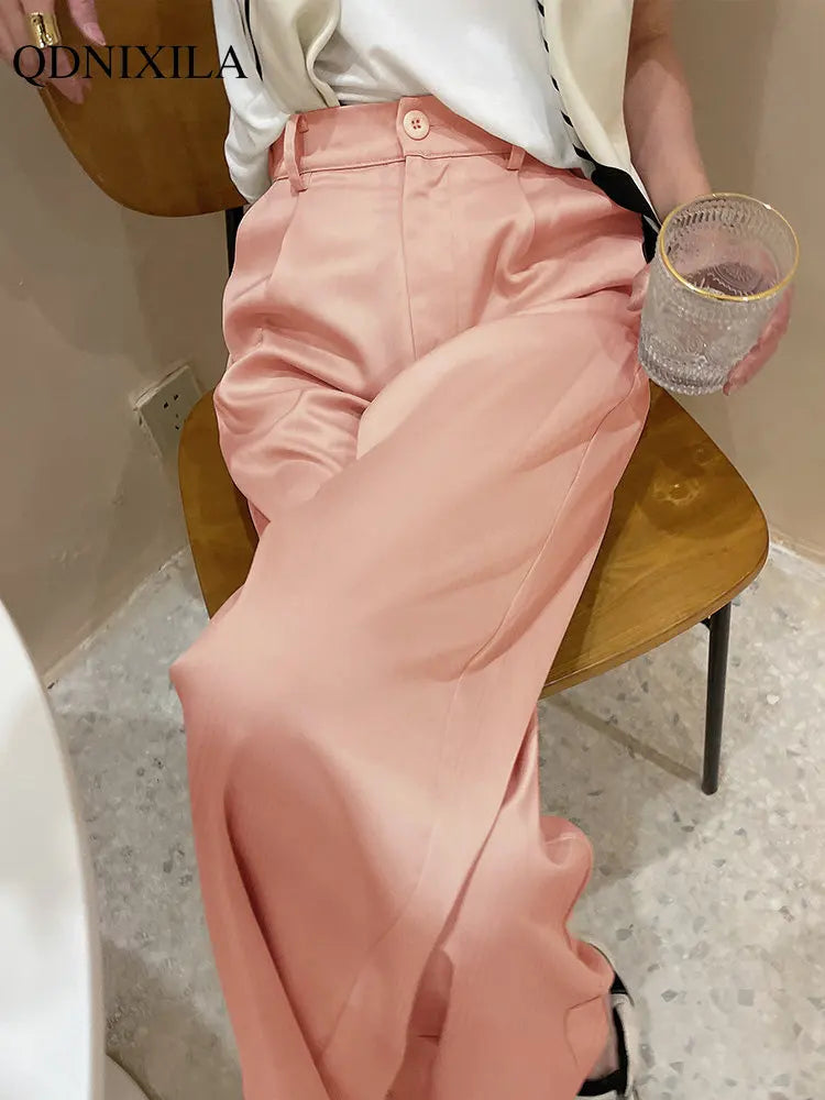 “Sway” Women’s Elegant High Waist Wide Leg Silk Pants
