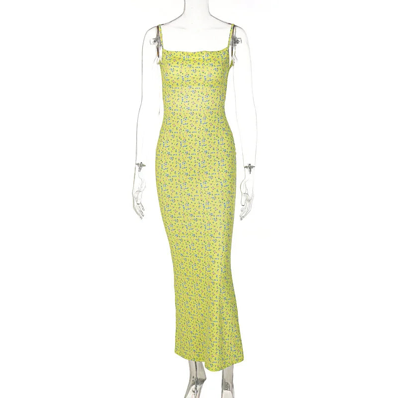 “Daffodil” Women’s Sexy Floral Backless Maxi Sundress
