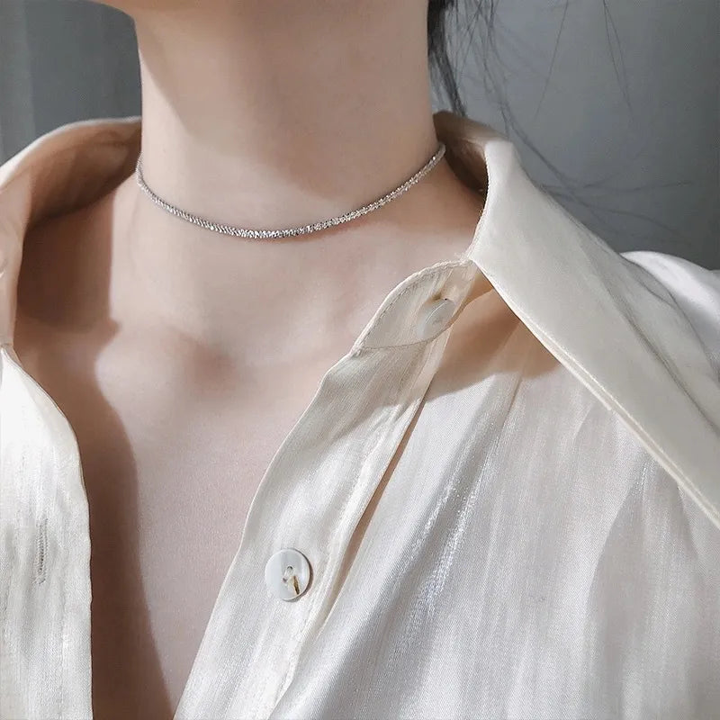 “Styla” Women’s Sparkling Silver Diamond Crusted Choker