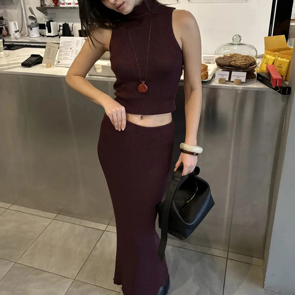 "Tuu LaRose" Women's Elegant Knitted Two-piece Maxi Skirt Set