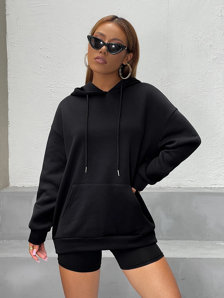 “Intense Feeling” Women’s Casual Graphic Print Black Hoodie
