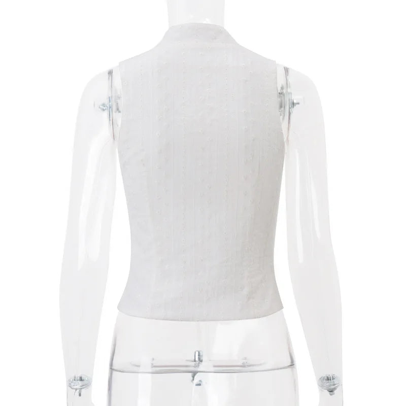"Girl Next Door" Women's Breathable See-Through Y2K Style Button Up Crop Top