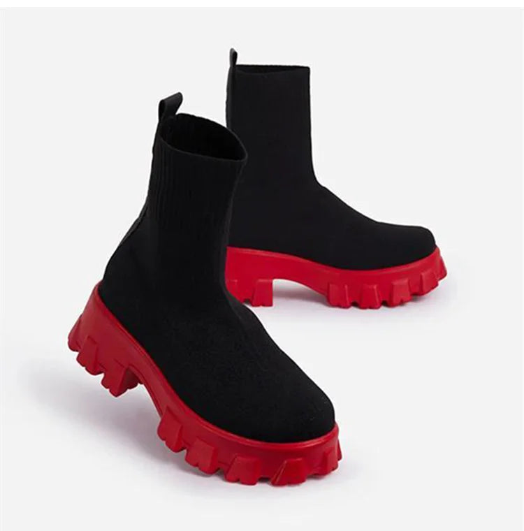 "Platform Dreamin" Women's Designer Slip On Knitted Platform Boots