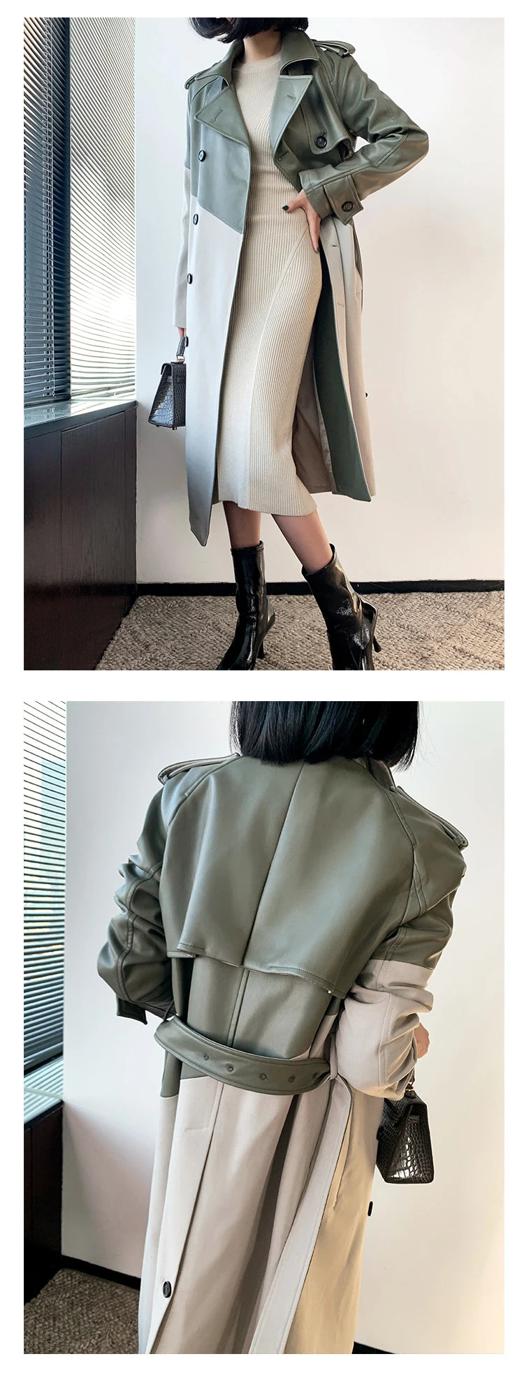 ”Volaire” Women’s Italian Leather Trench Coat