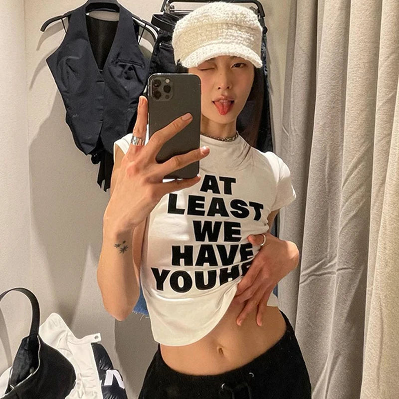 "At Least We Have You" Women's Graphic Print Retro Y2K Style Cropped T-Shirt