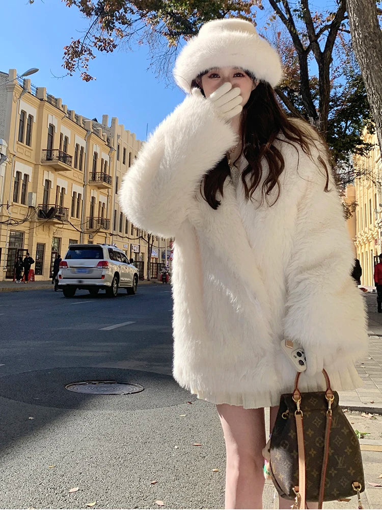 "Milan" Women's Designer Oversized Thick Fox Fur Coat