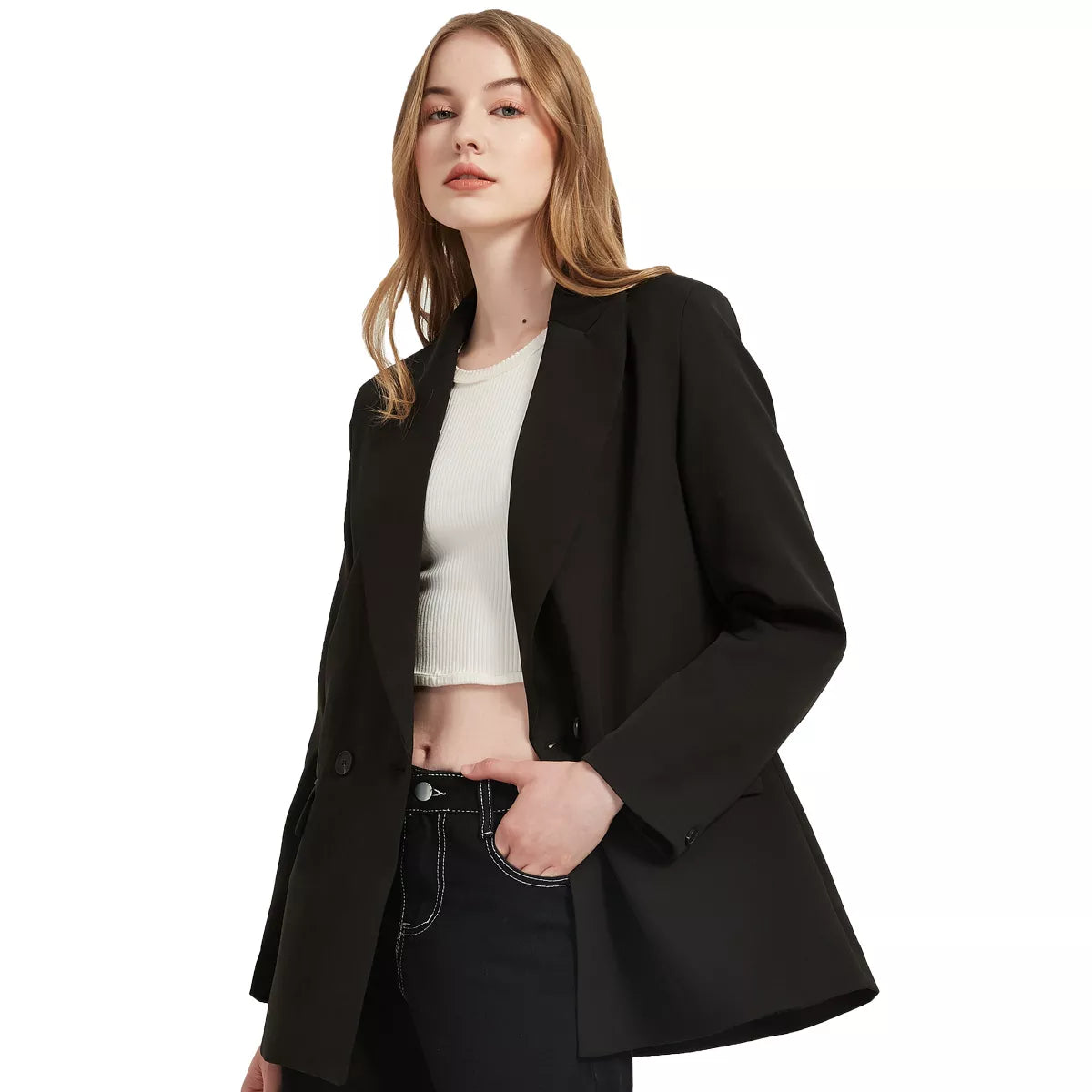 “I’m So Sly” Women’s Solid Double-Breasted Blazer