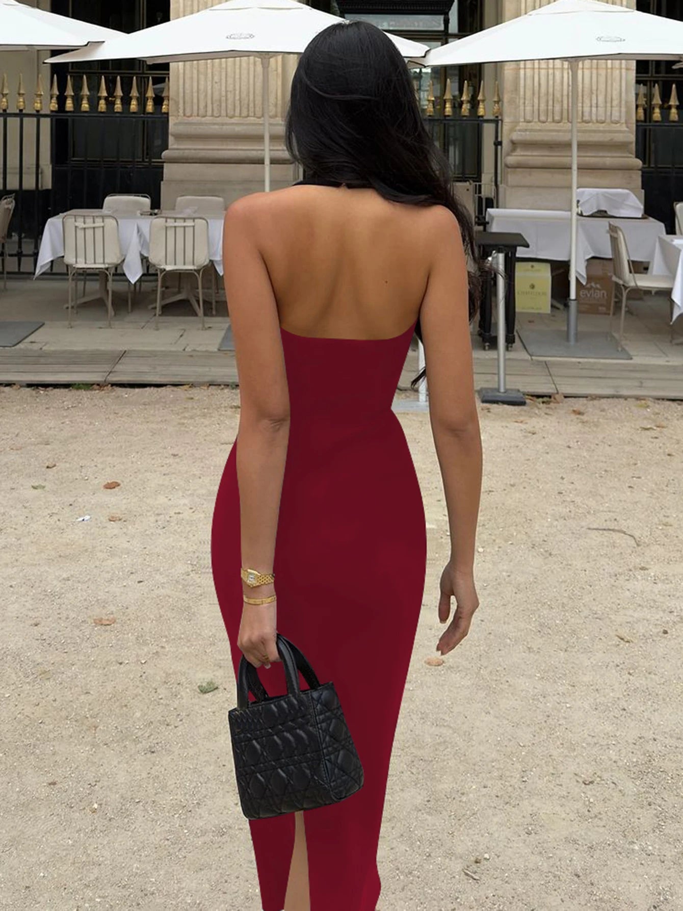 "Bossalina" Y2K Style Backless Bodycon Maxi Dress
