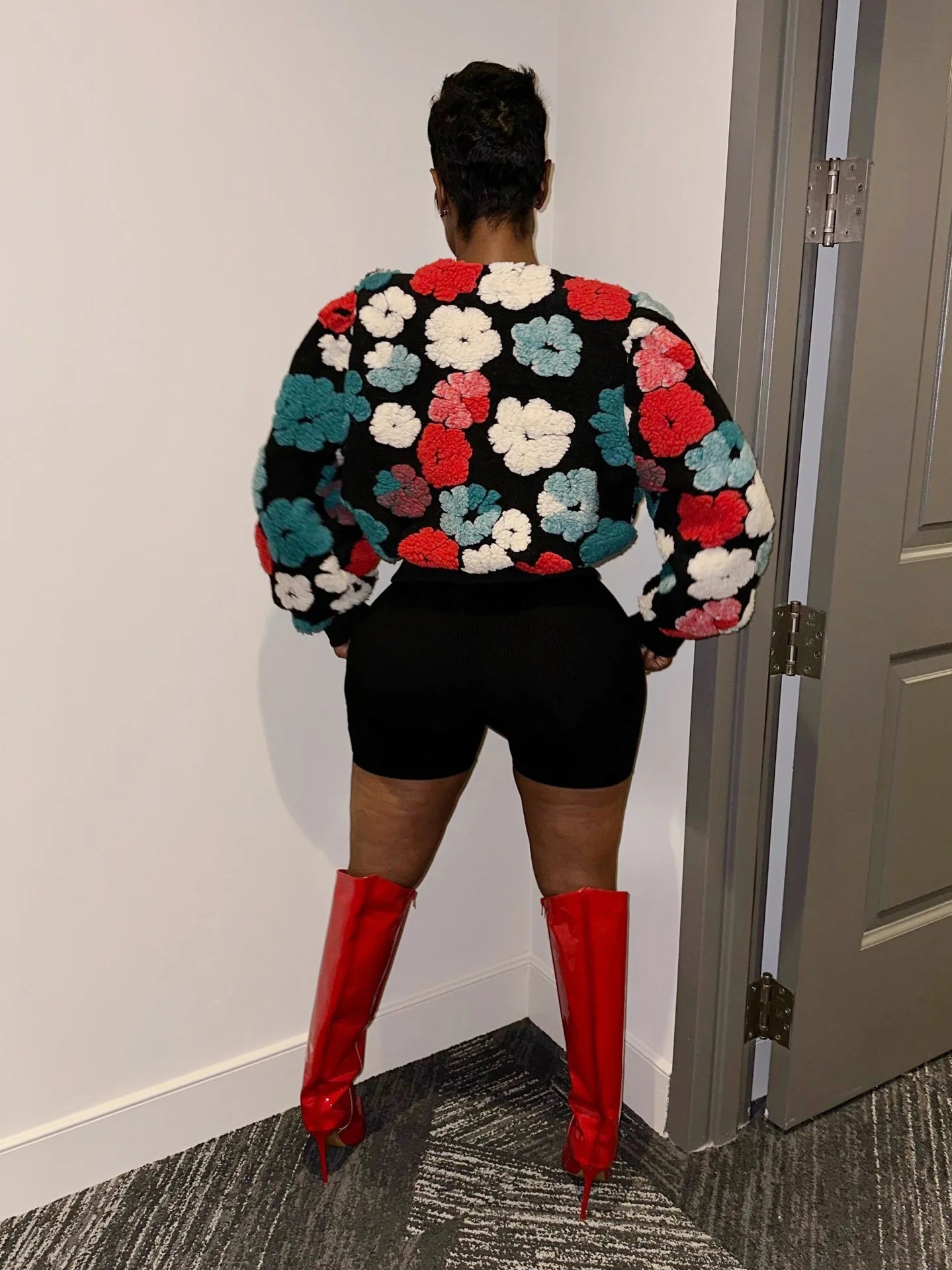 “Sauced Up” Elegant Front Floral Print Long Sleeve Jacket