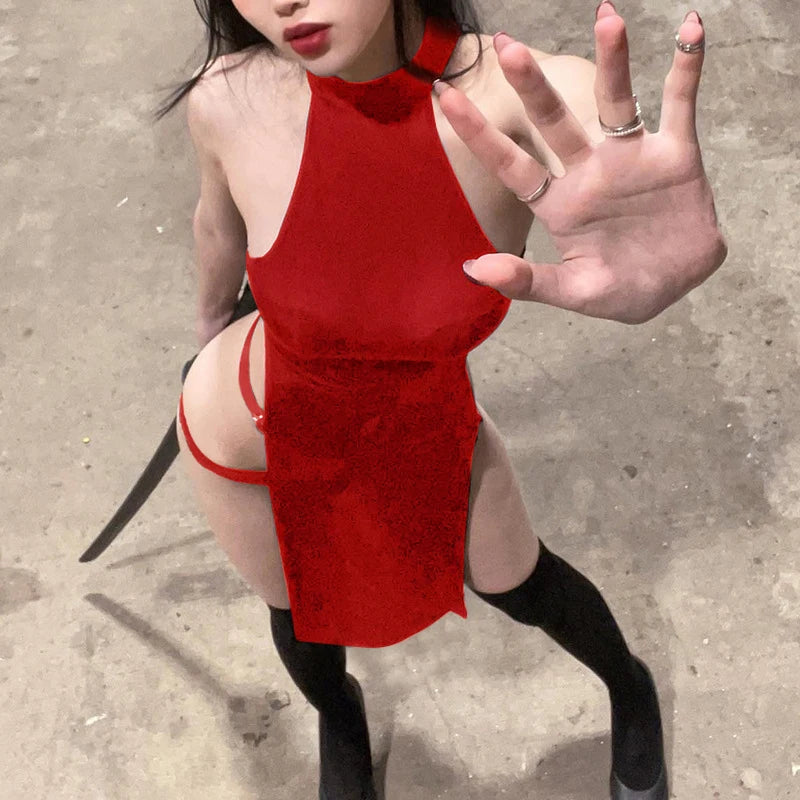 "Katana" Sexy Gothic Style High Split Side Y2k Style Women Dress