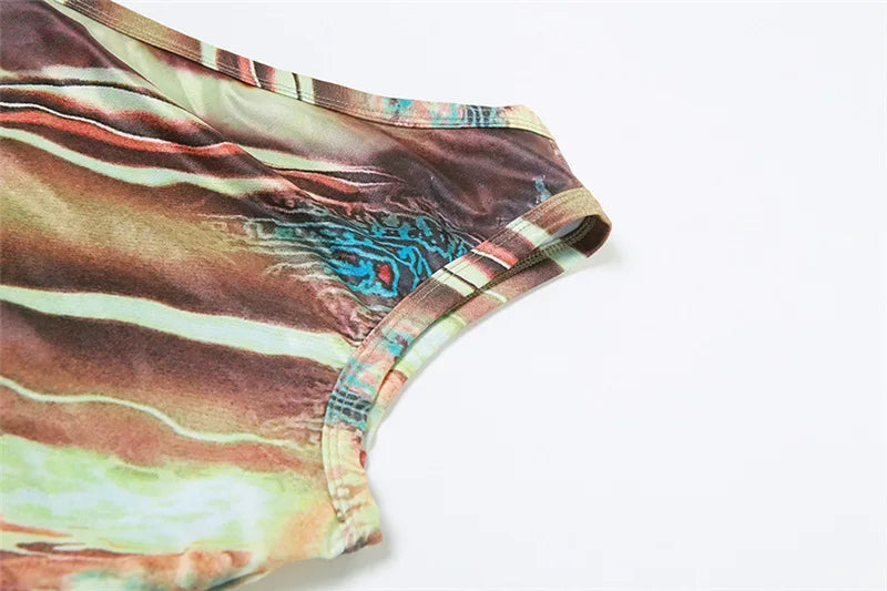 ”Dopamine” Women’s Asymmetric Print Y2K Style One Shoulder Crop Top