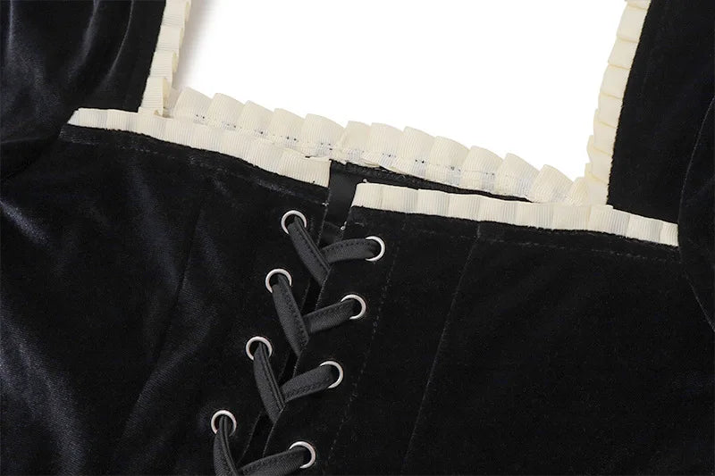 "Madeline" Women's Vintage Black Velvet Long Sleeve Blouse